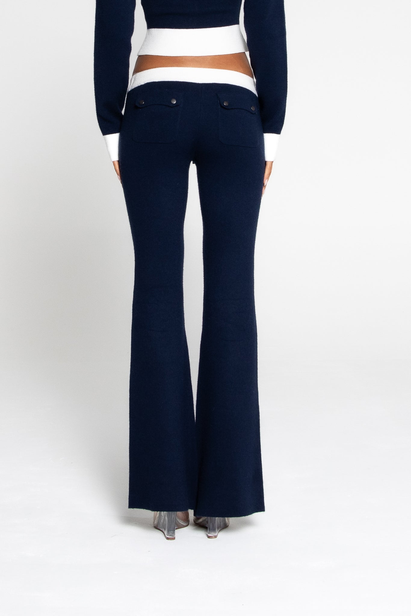 KNIT PANTS NAVY CREAM