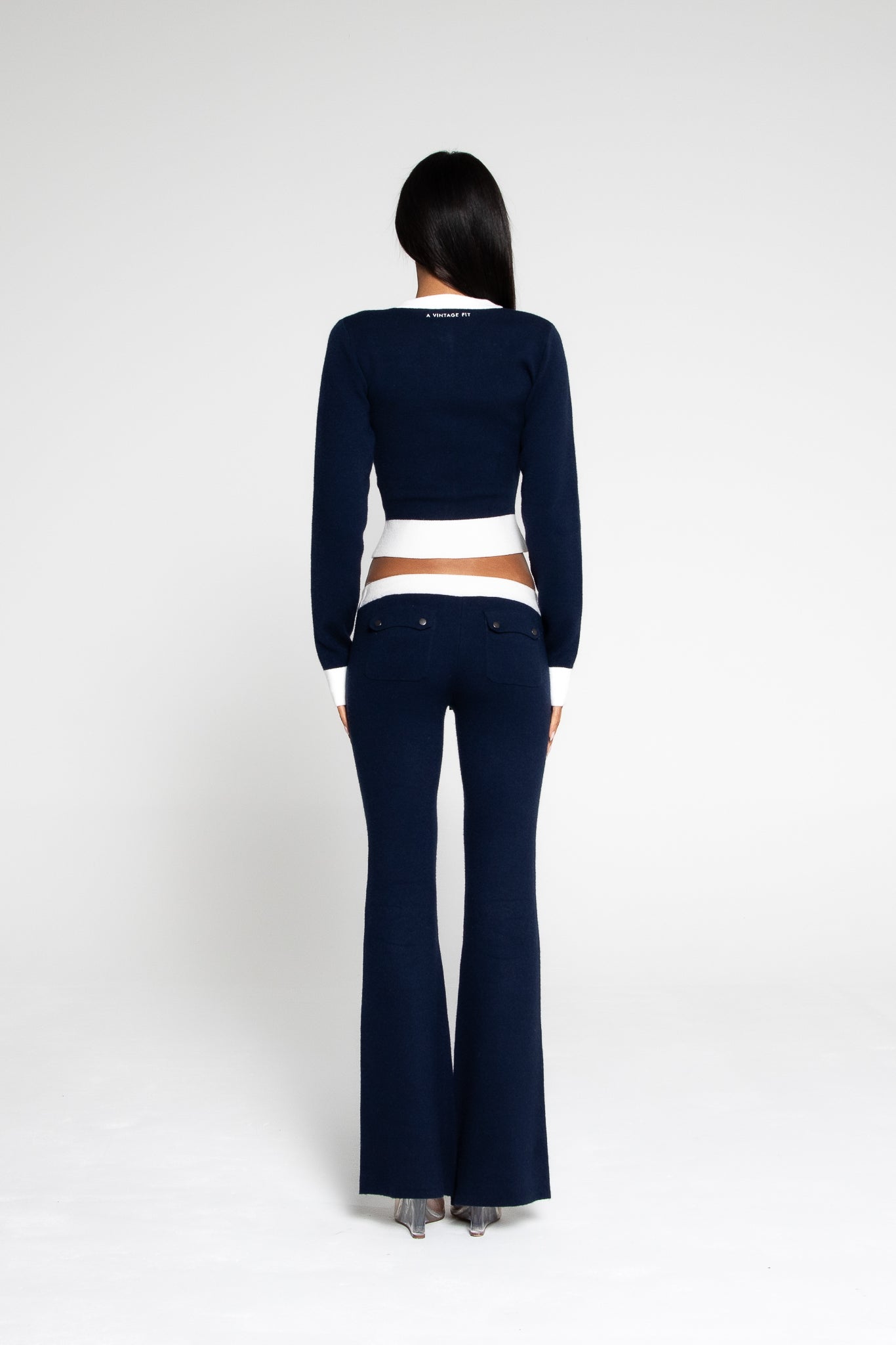 KNIT PANTS NAVY CREAM