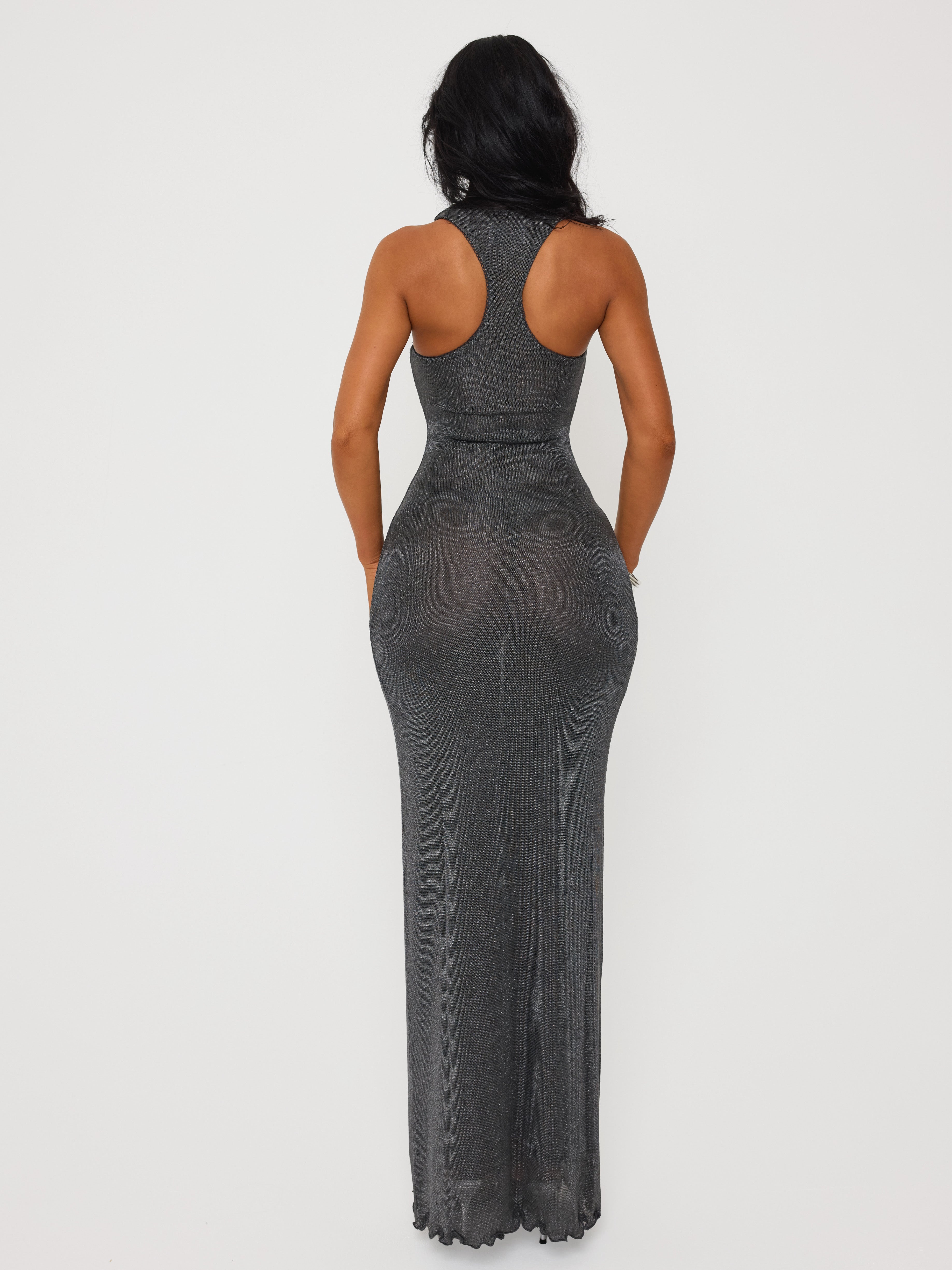 Metallic Maxi Dress Gunmetal