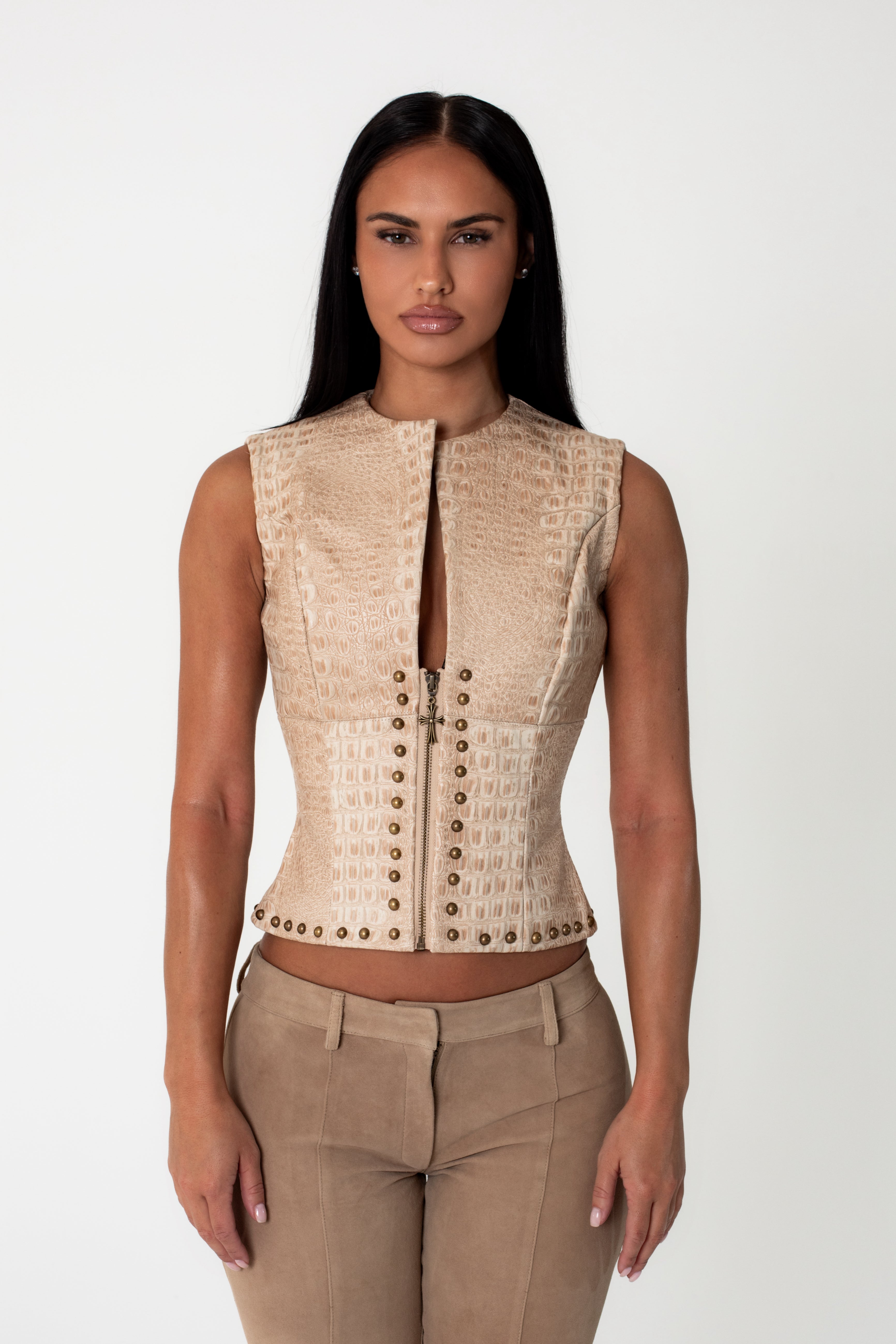 CROC ZIP UP VEST DUNE