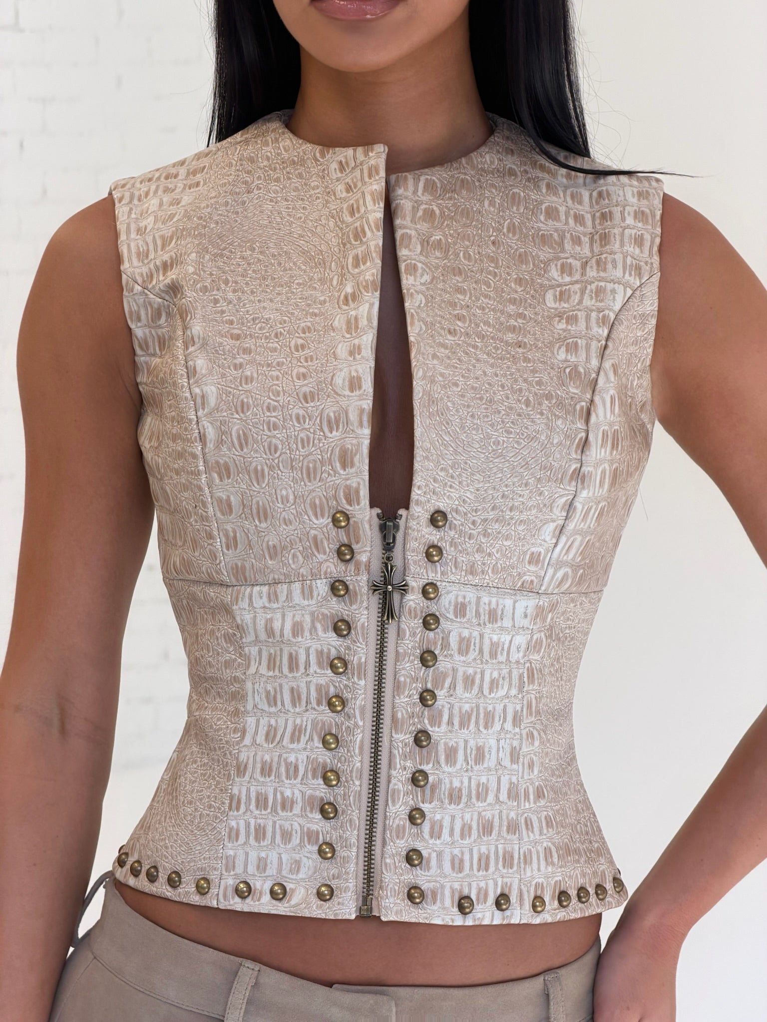 CROC ZIP UP VEST DUNE