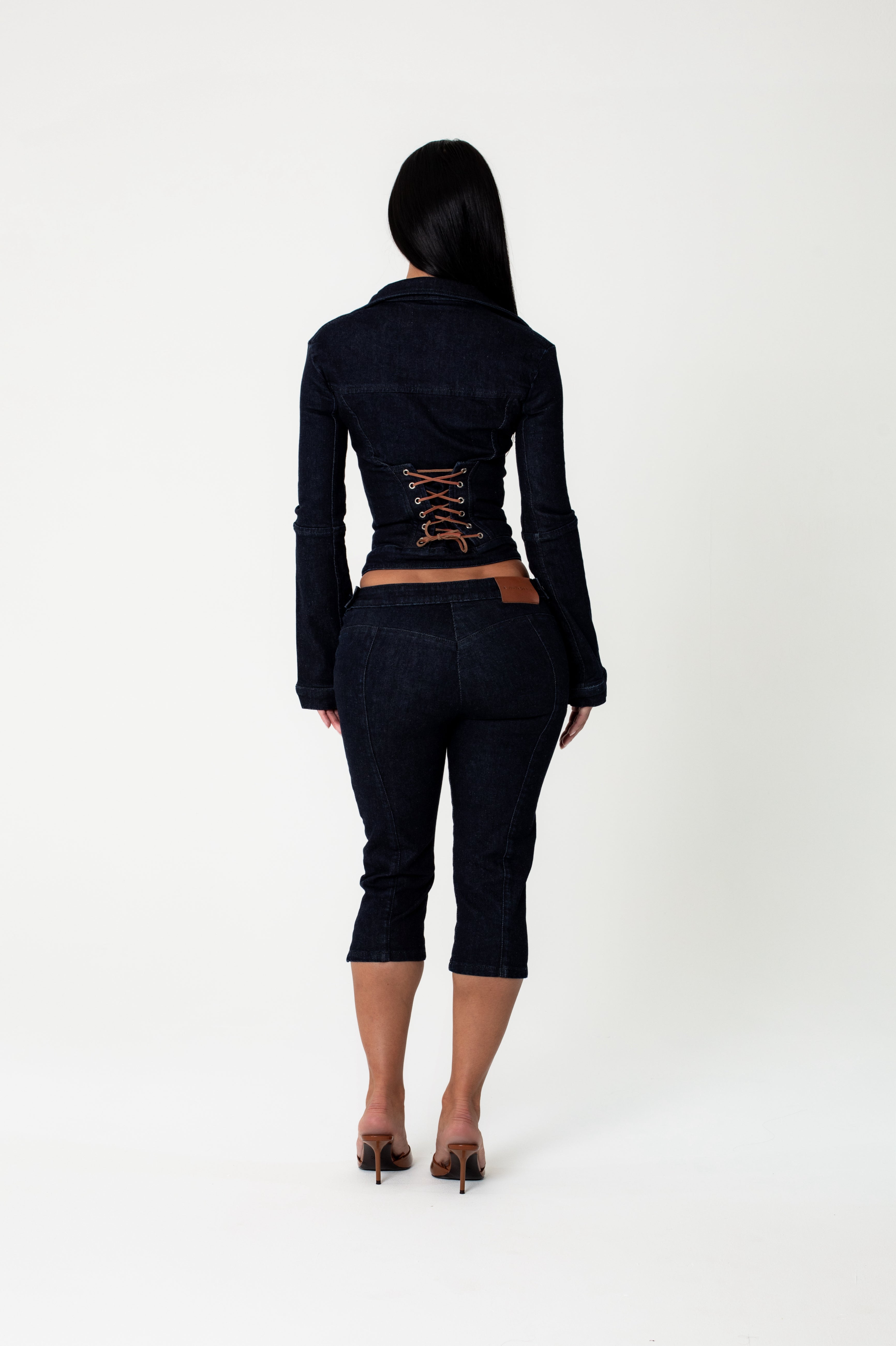 DENIM COLLARED ZIP UP