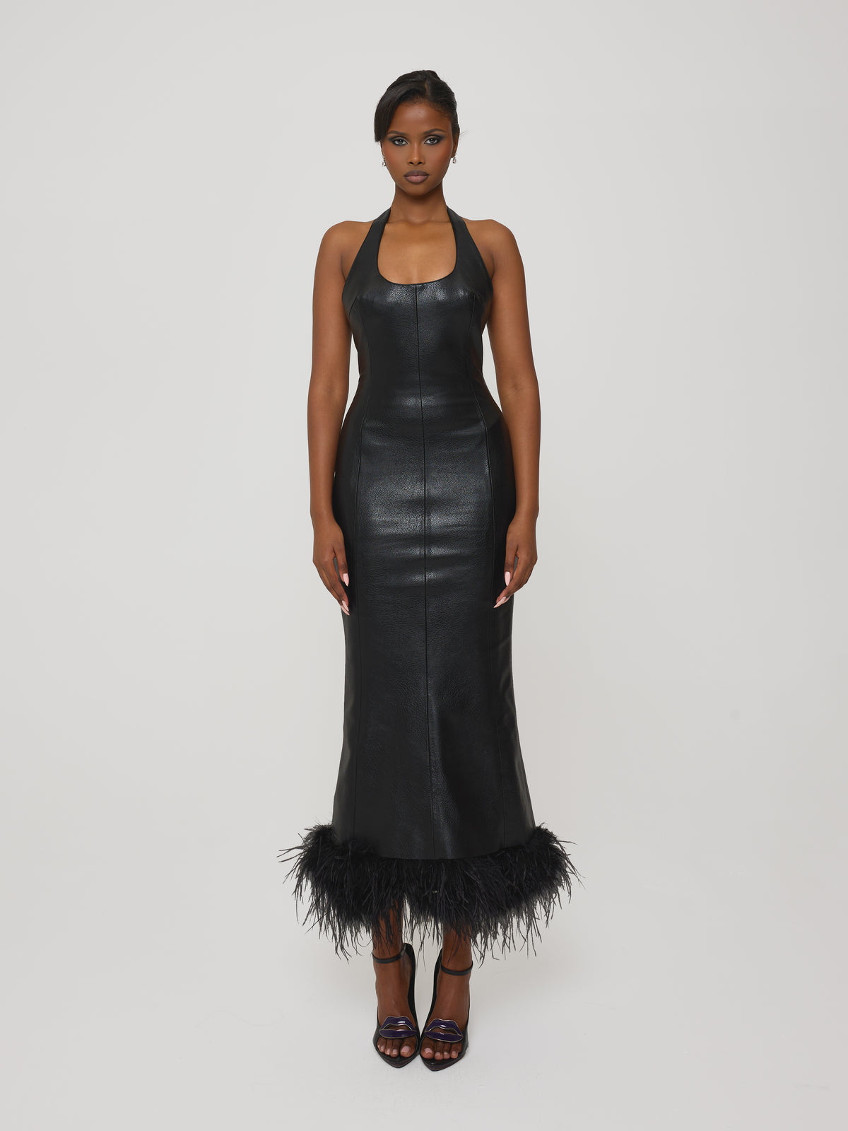 Feather Trim Dress Black Swan