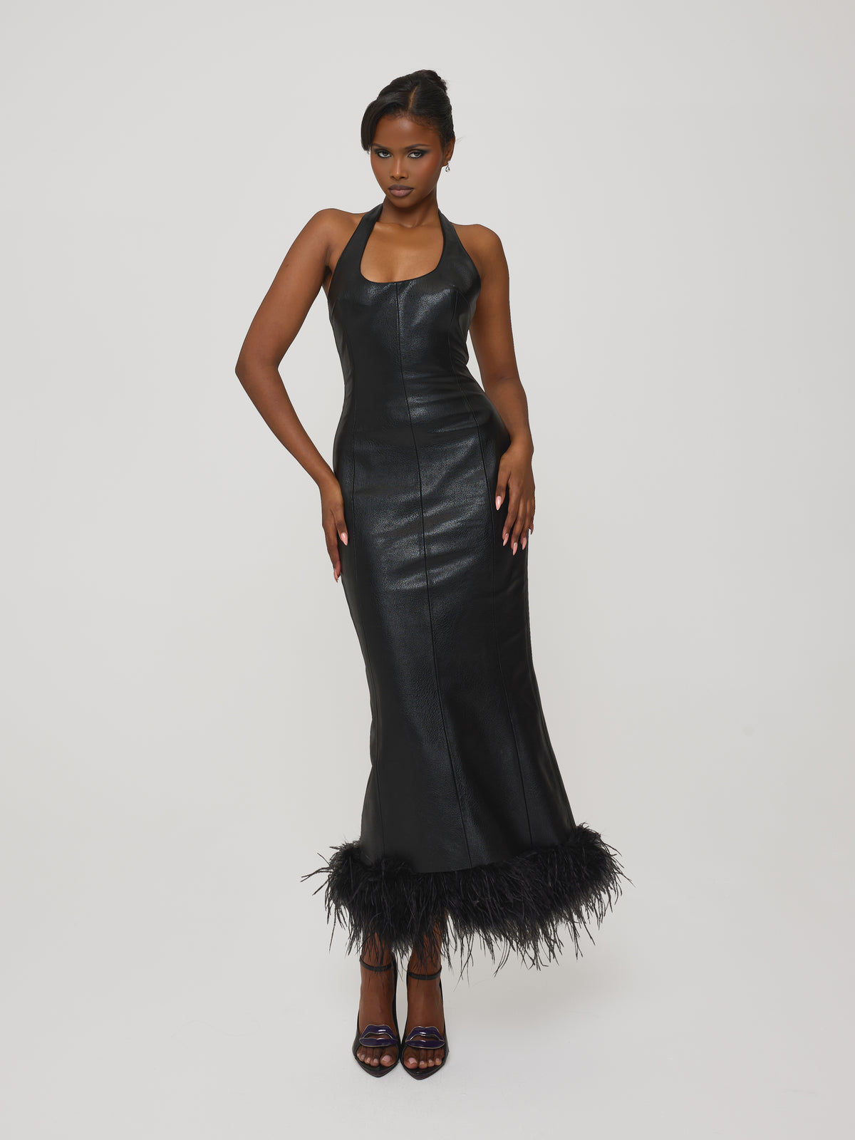 Feather Trim Dress Black Swan