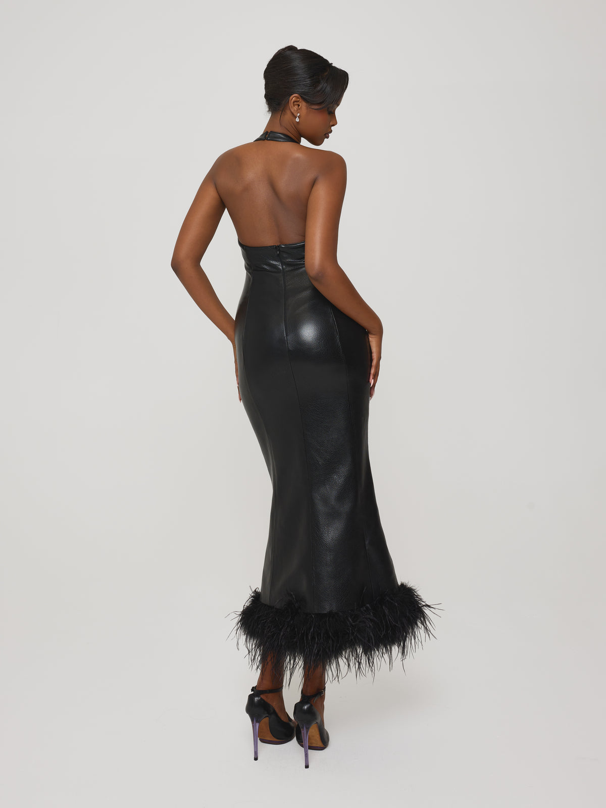 Feather Trim Dress Black Swan
