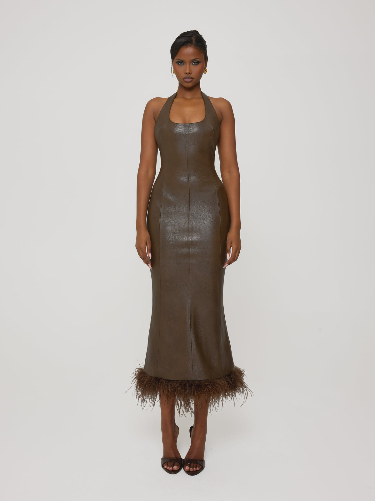 Feather Trim Dress Truffle