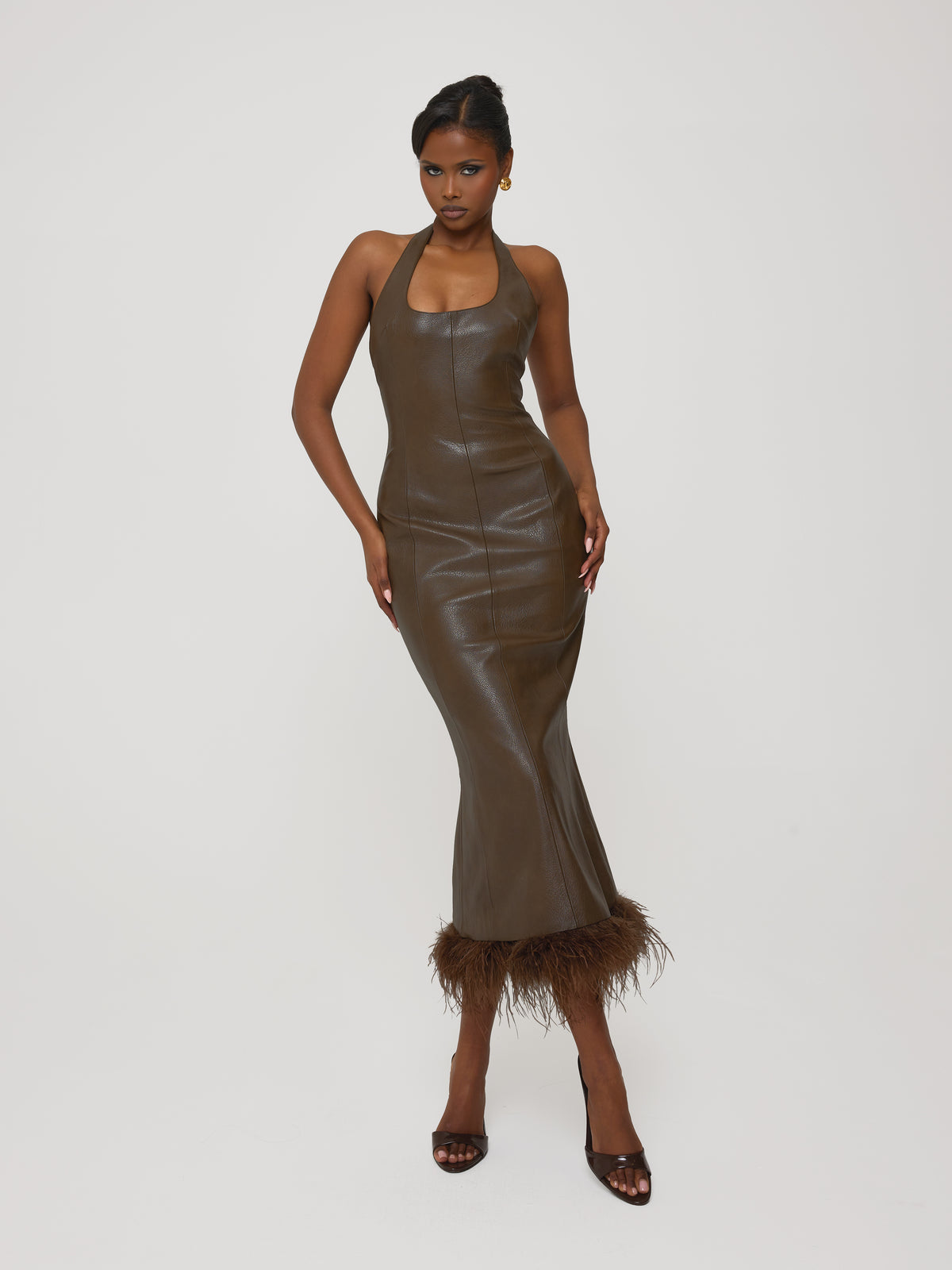 Feather Trim Dress Truffle