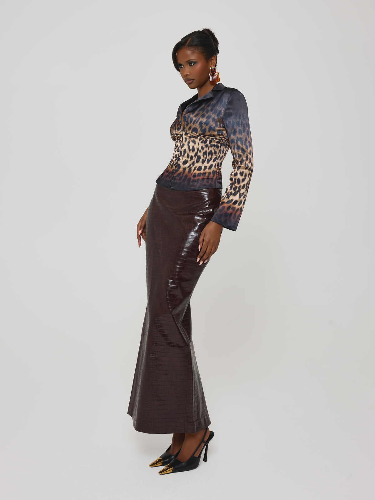Croc Pencil Skirt Merlot
