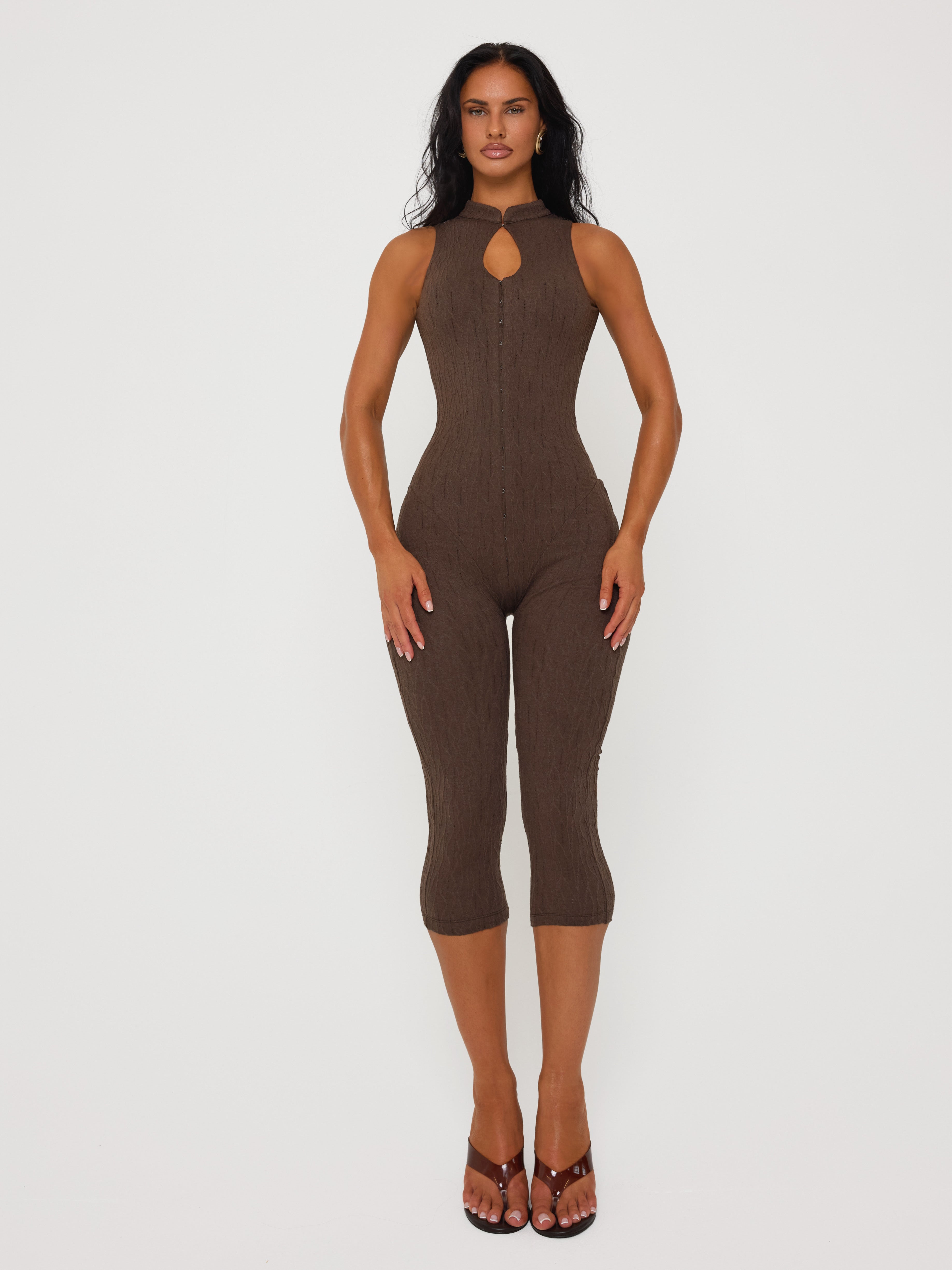 Textured Capri Jumpsuit Cacao