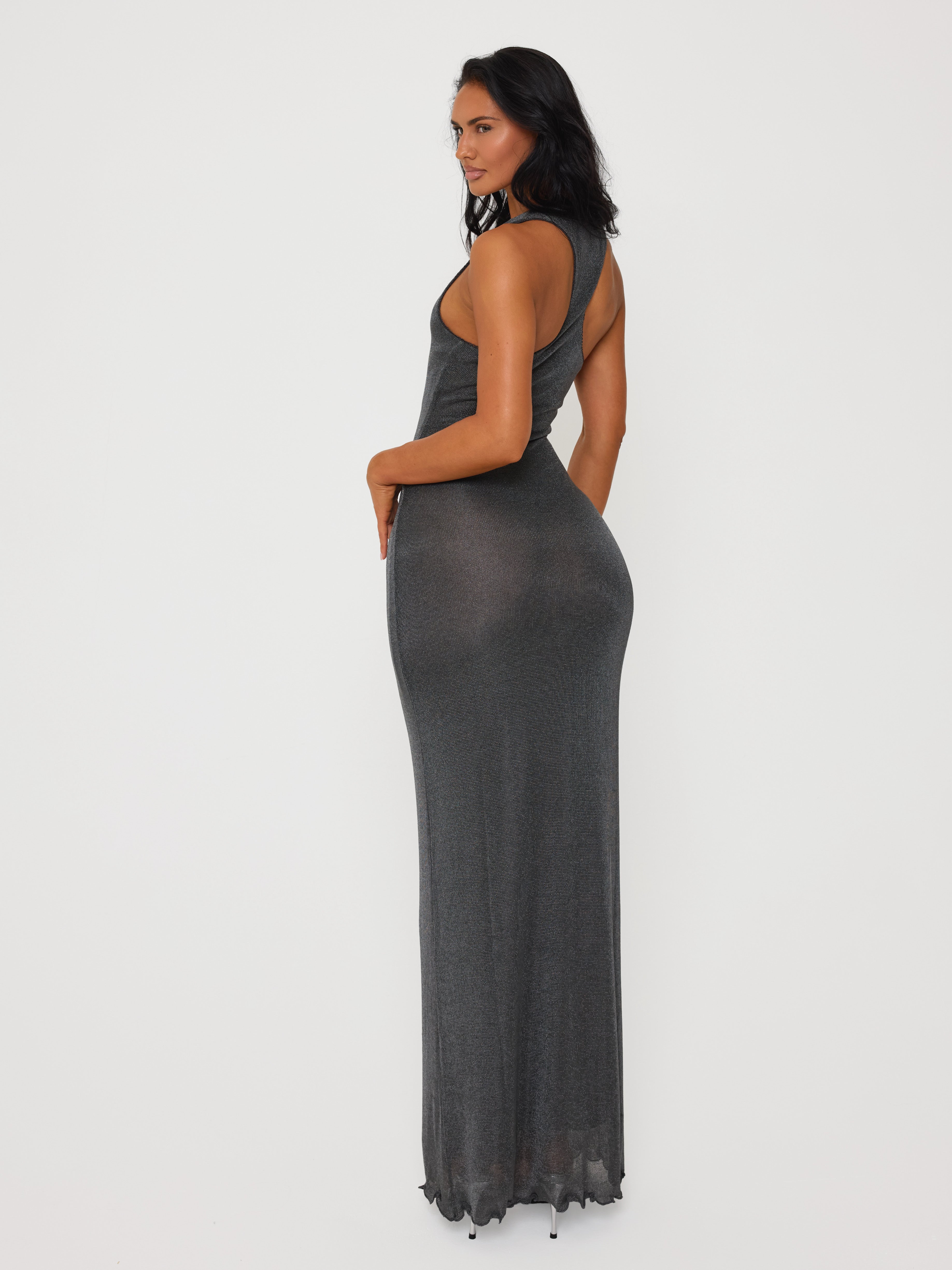 Metallic Maxi Dress Gunmetal