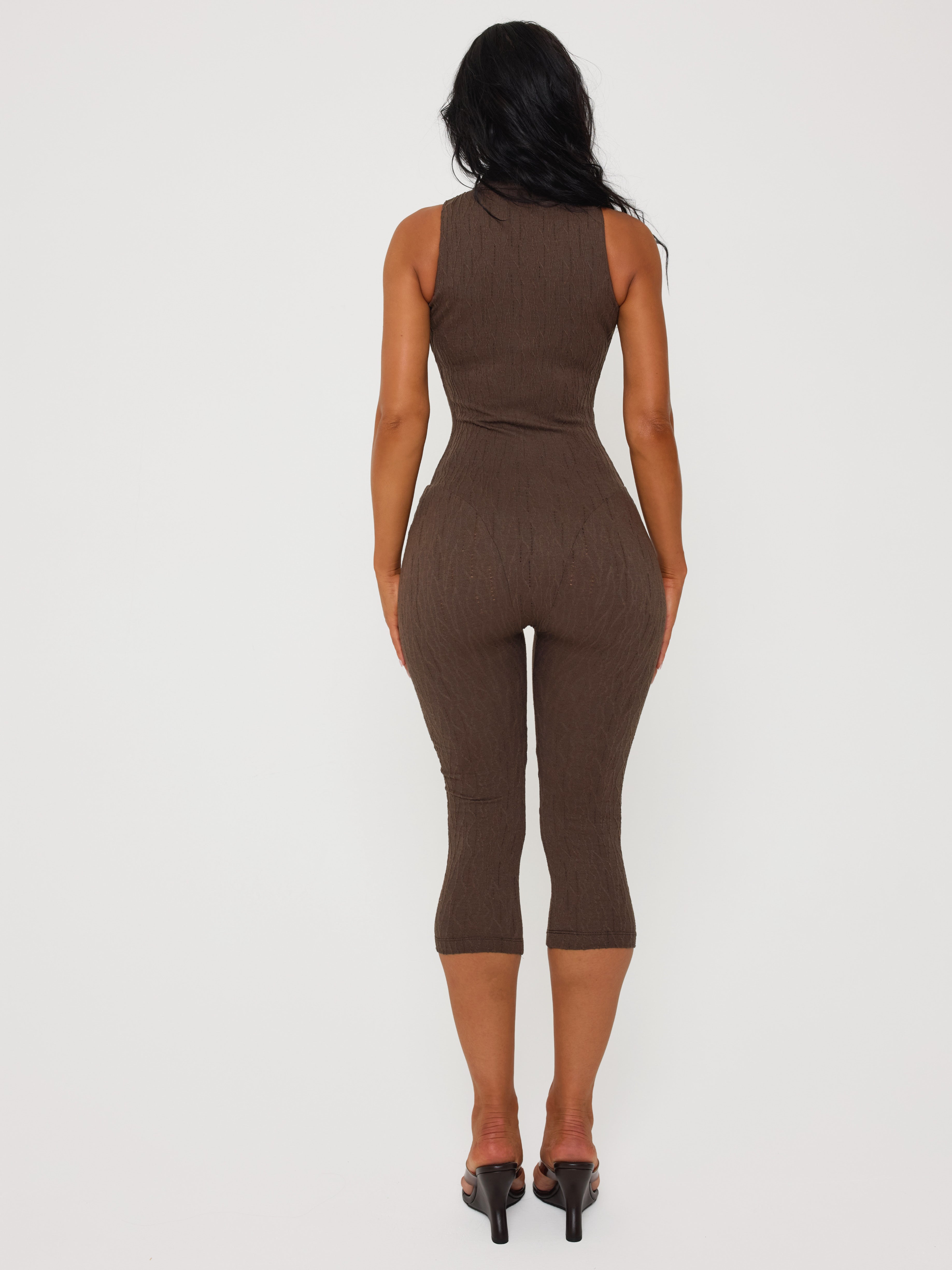 Textured Capri Jumpsuit Cacao