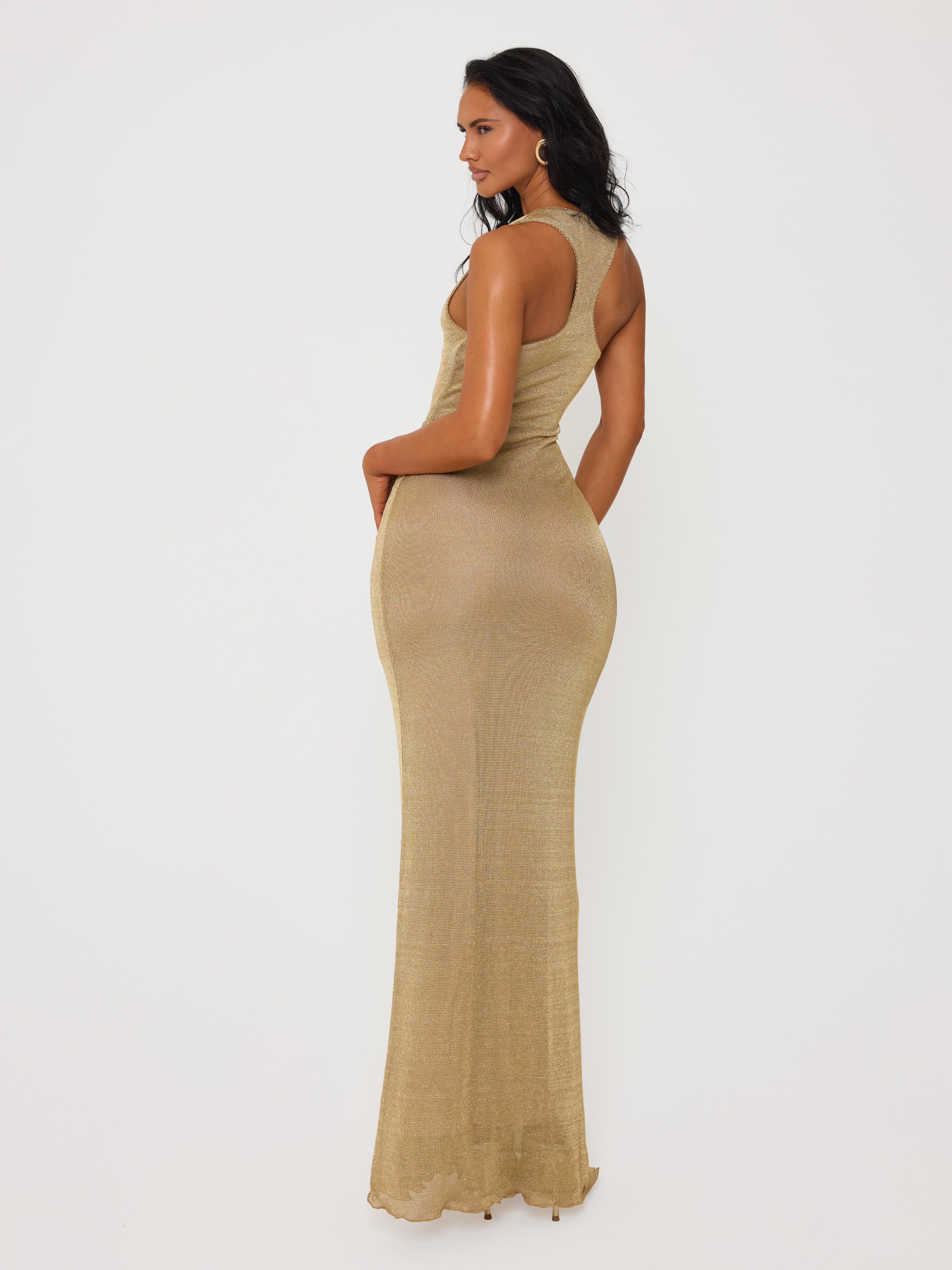 Metallic Maxi Dress Gold Rum