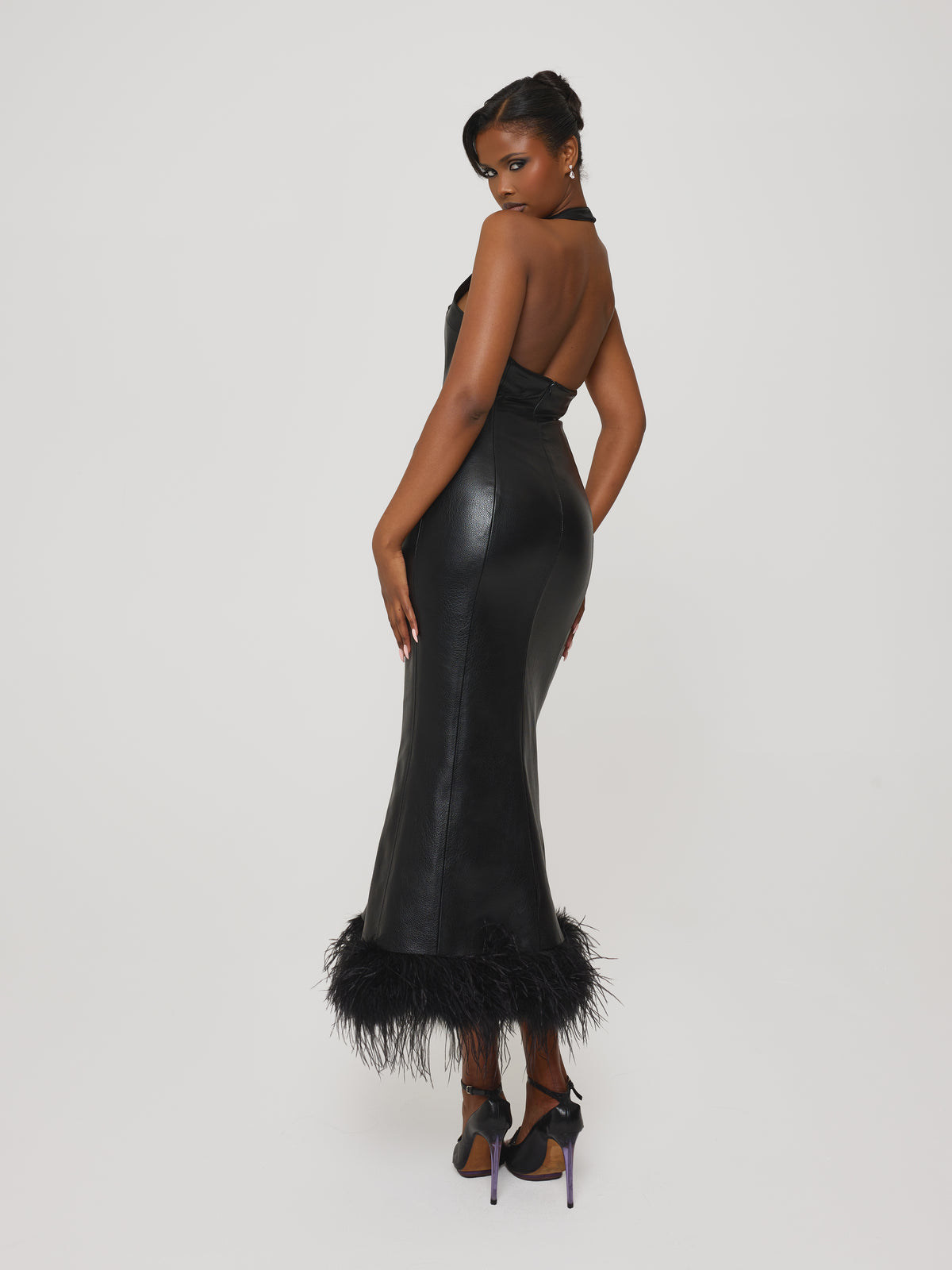 Feather Trim Dress Black Swan