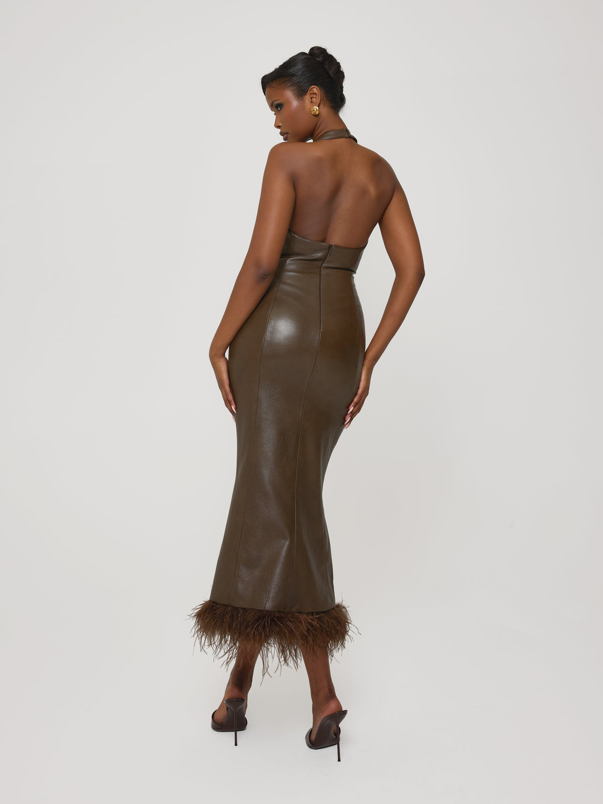 Feather Trim Dress Truffle