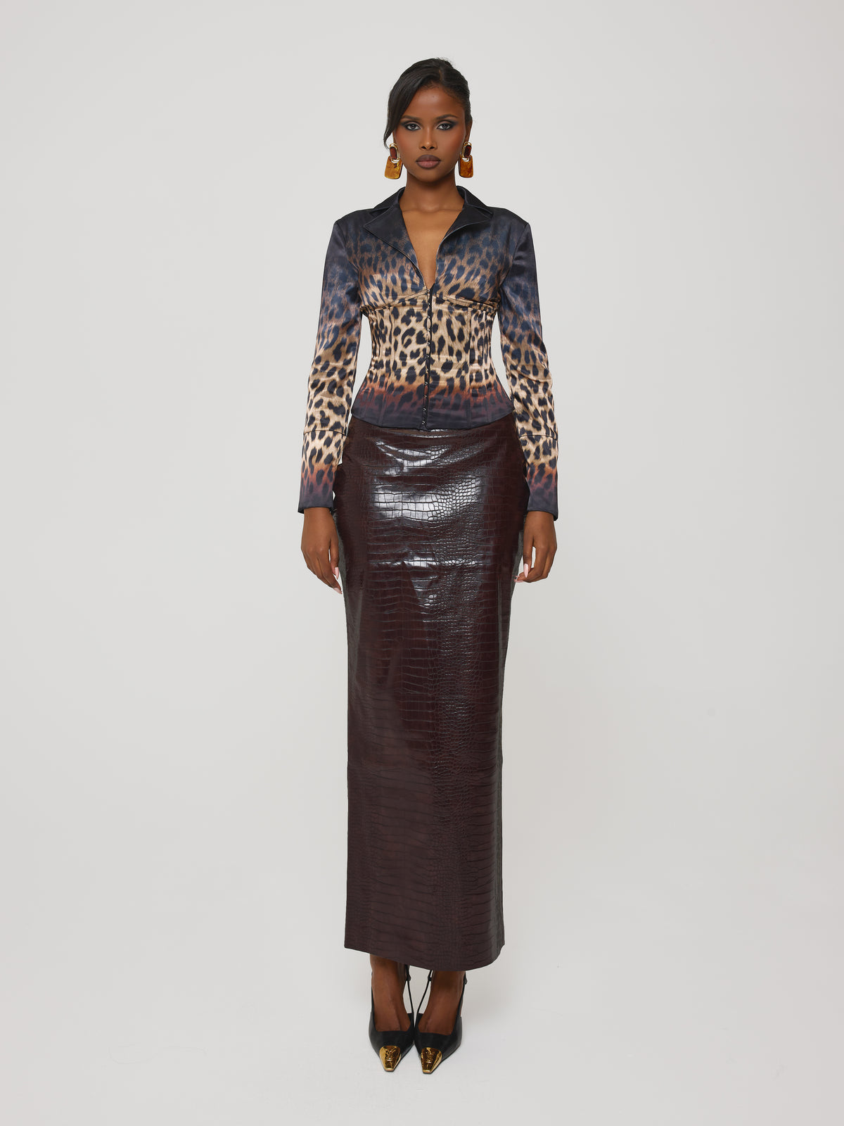 Croc Pencil Skirt Merlot
