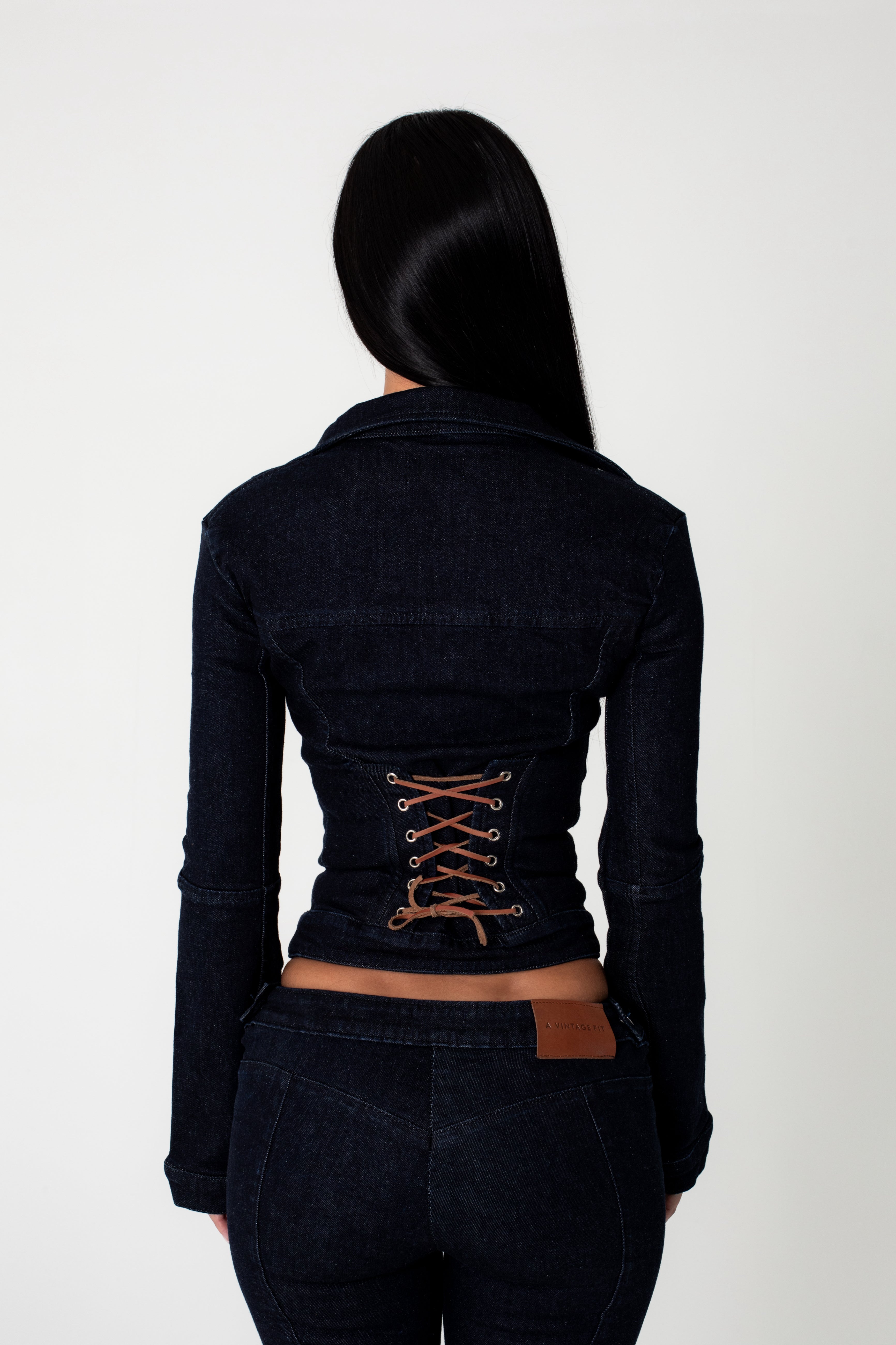 DENIM COLLARED ZIP UP