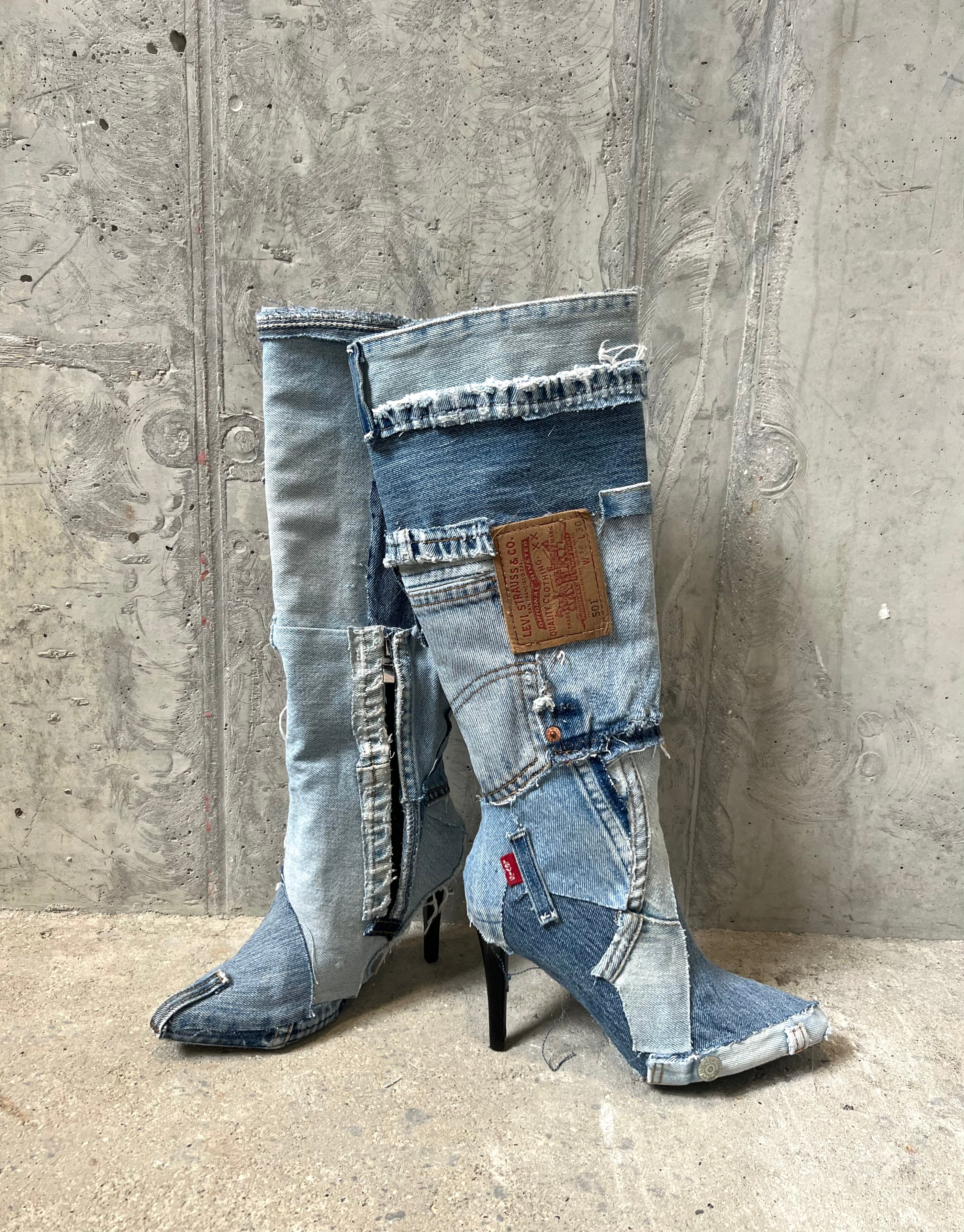Denim hot sale patchwork boots