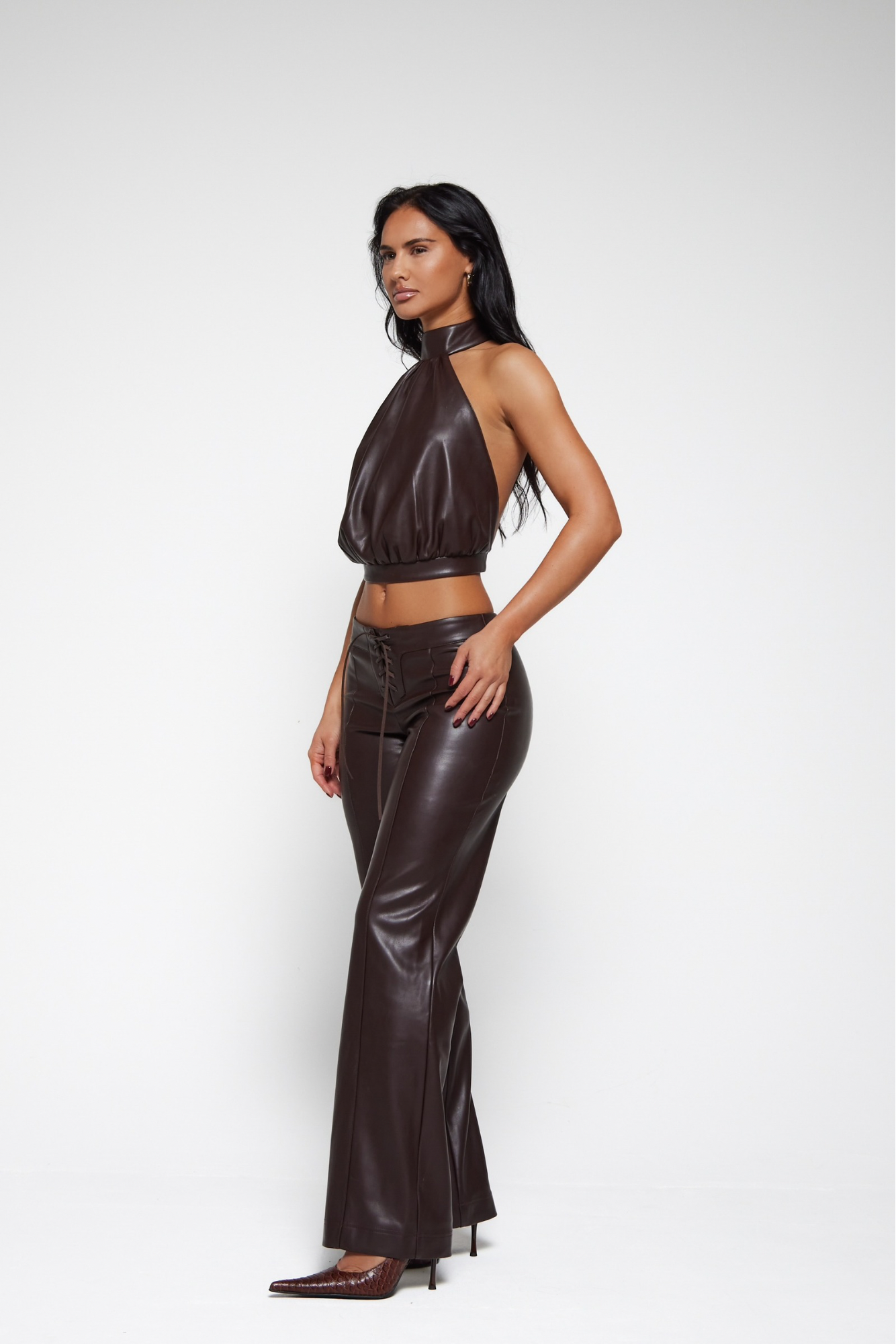 FAUX LEATHER TROUSER OXBLOOD