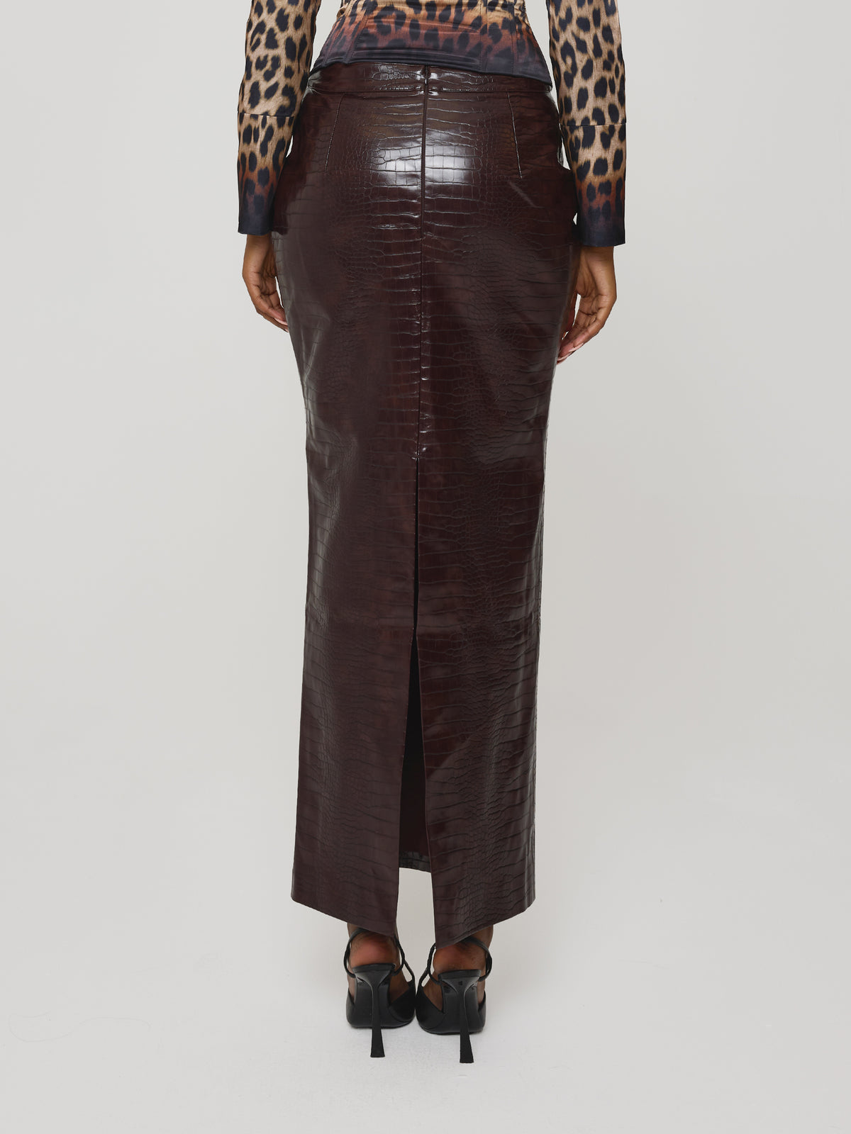 Croc Pencil Skirt Merlot