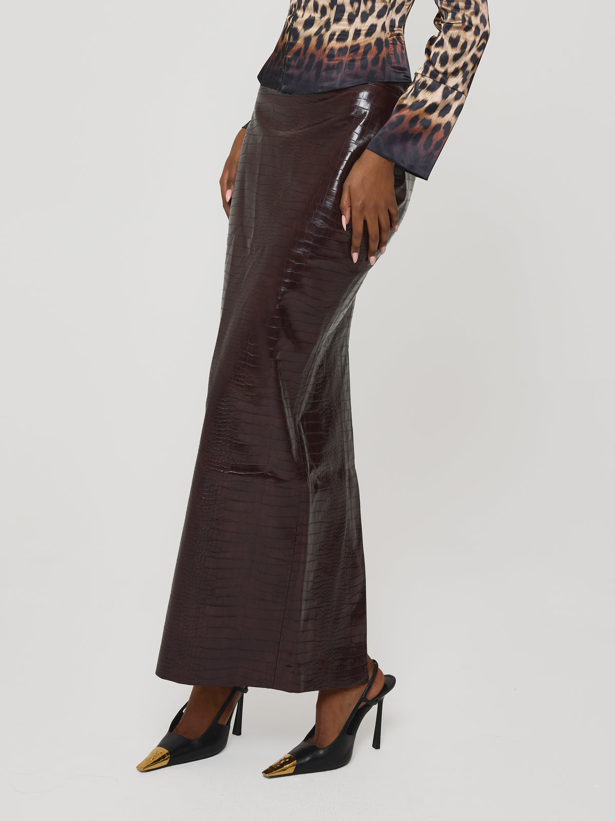 Croc Pencil Skirt Merlot